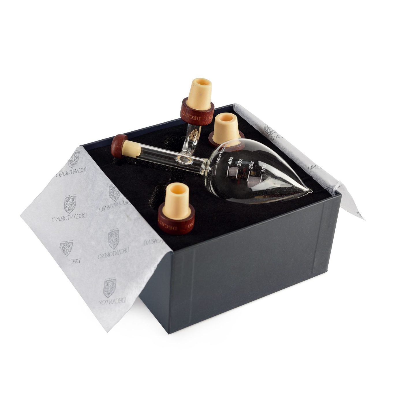 Decantorino Pro Deluxe recién abierto en su caja regalo con papel de seda
