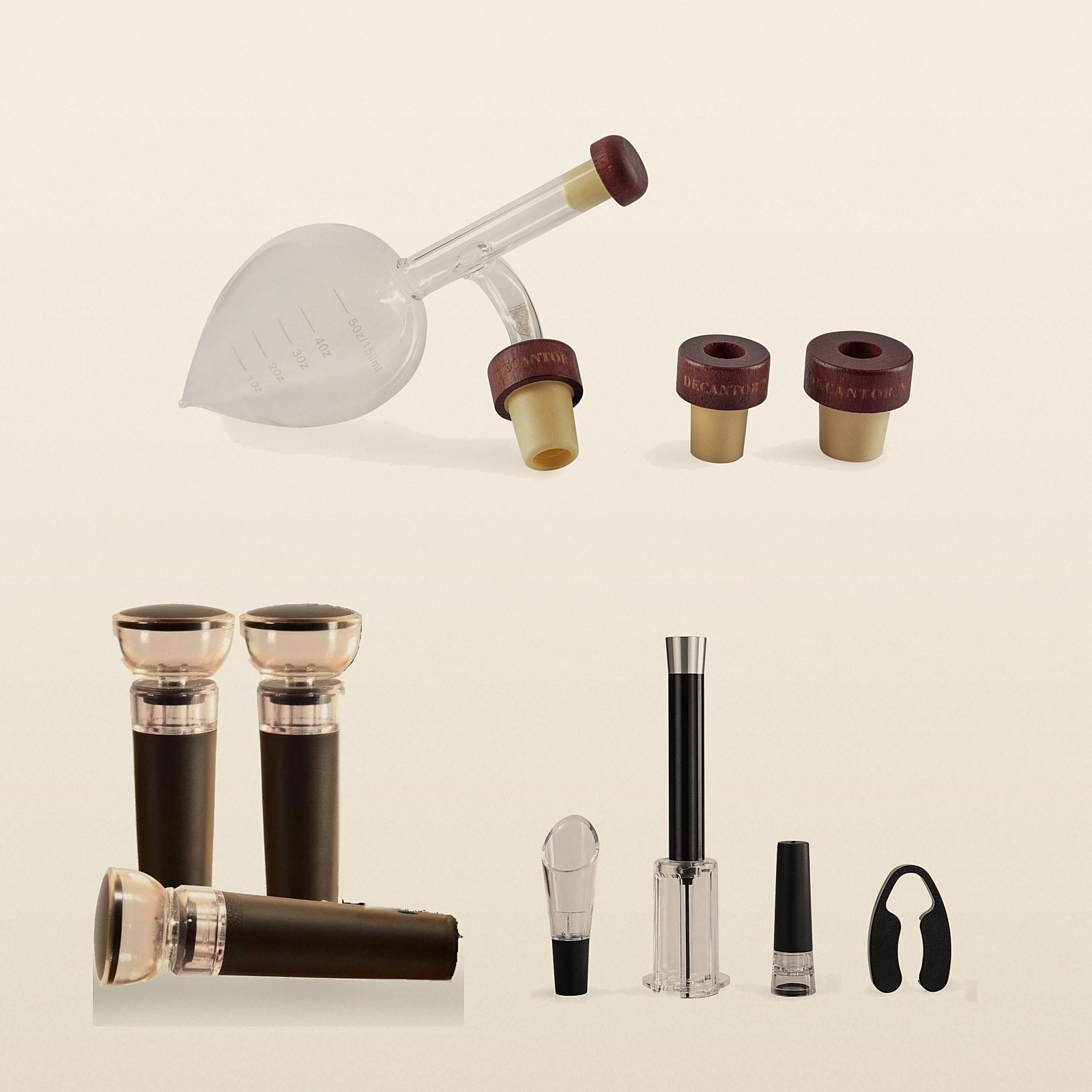 Trío Pro Deluxe: oxigenador, tapones y set sommelier